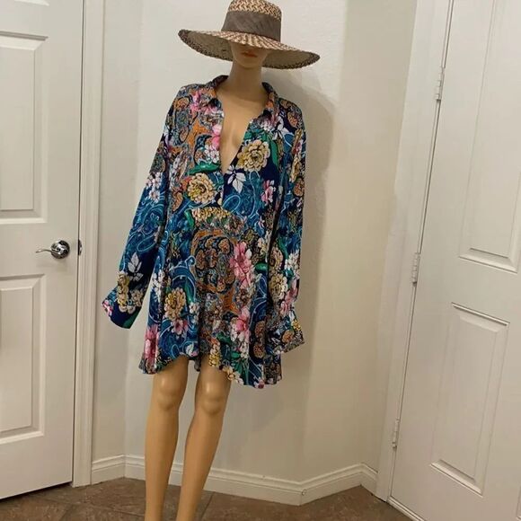 Roman’s Dresses & Skirts - Roman’s 34 W Blouse Tunic Mini Dress Floral Print Multi Color Long Sleeved New